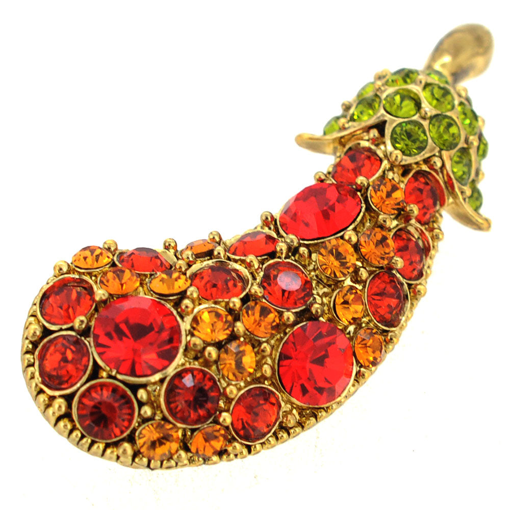 Golden Eggplant Crystal Pin Brooch
