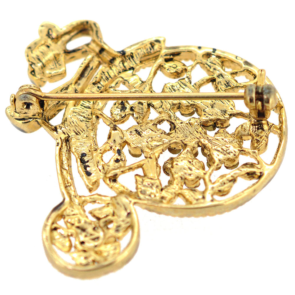 Golden Penny-farthing Crystal Bicycle Pin Brooch