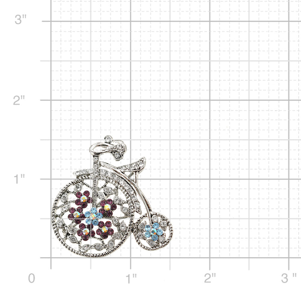 Silver Penny-farthing Crystal Bicycle Pin Brooch