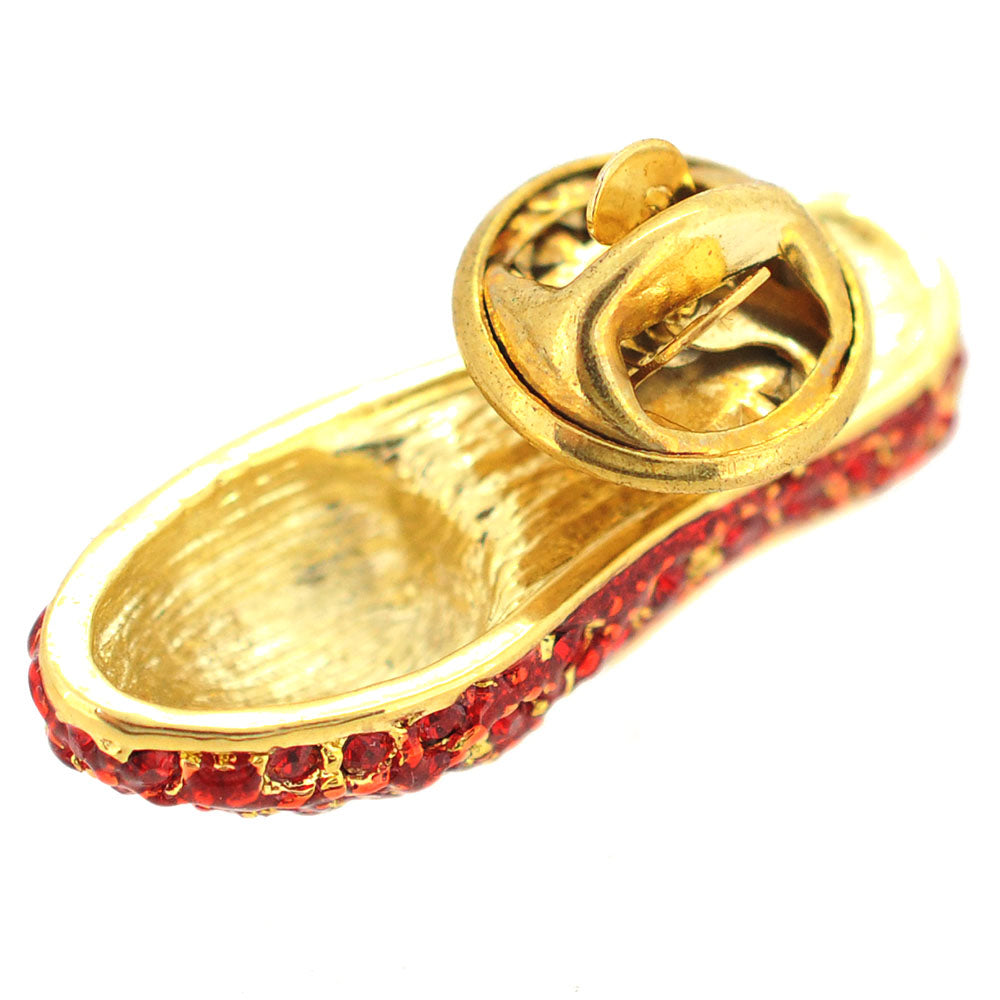 Red Flat Crystal Shoes Brooch Pin