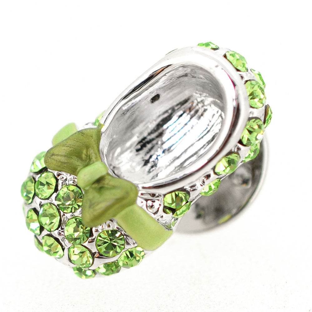 Green Bow Flat Crystal Shoes Brooch Pin