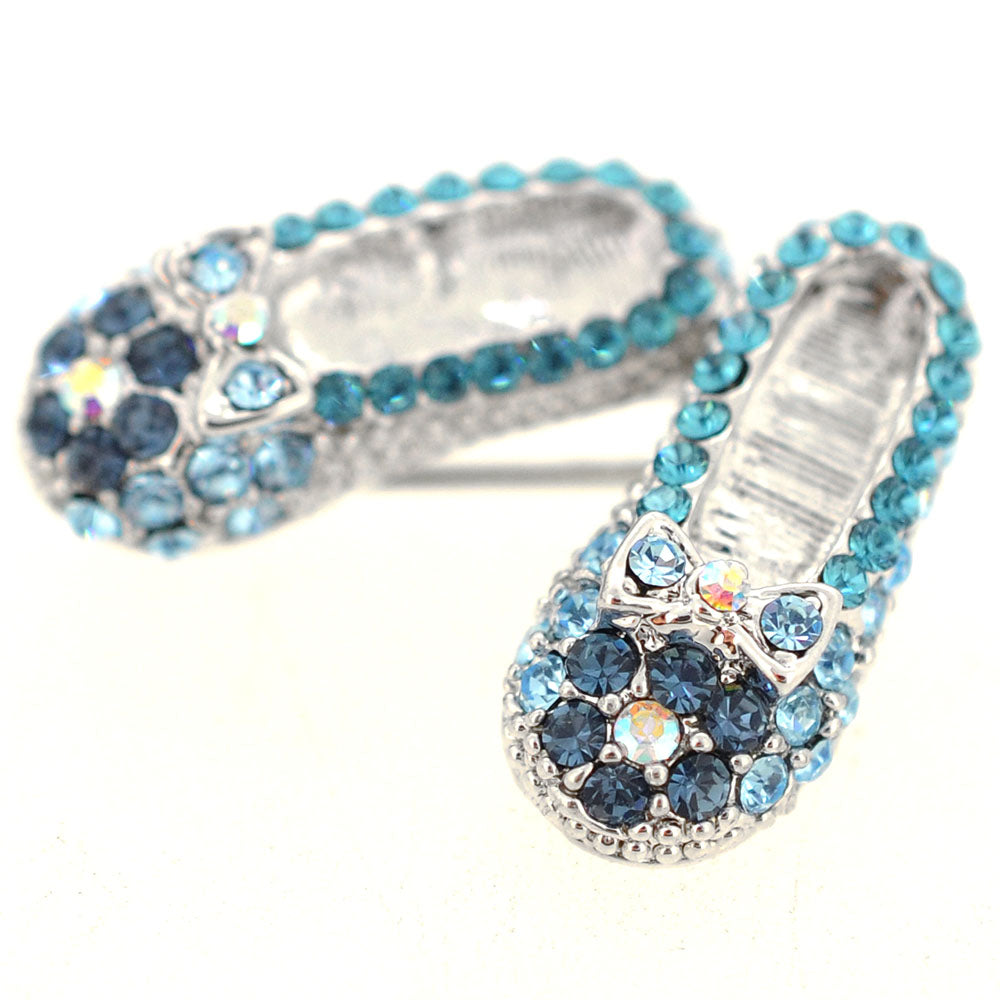Blue Flat Crystal Shoes Brooch Pin