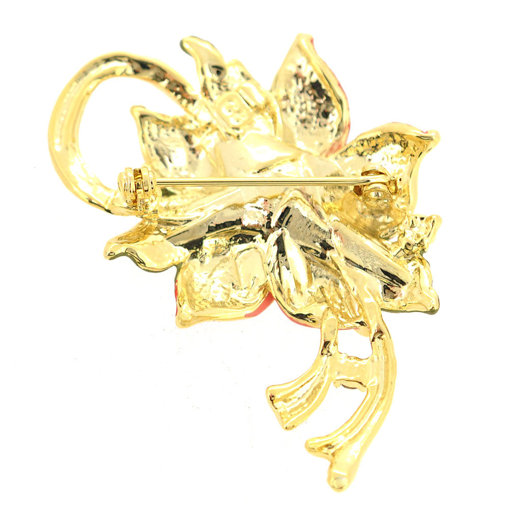 Peach Poinsettia Christmas Star Swarovski Crystal Flower Pin Brooch Pendant