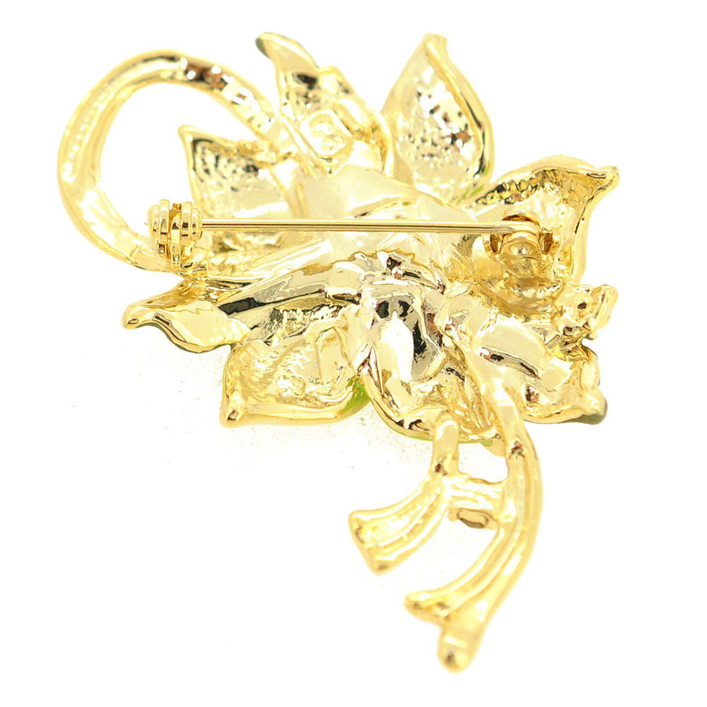 Green Poinsettia Christmas Star Swarovski Crystal Flower Pin Brooch Pendant