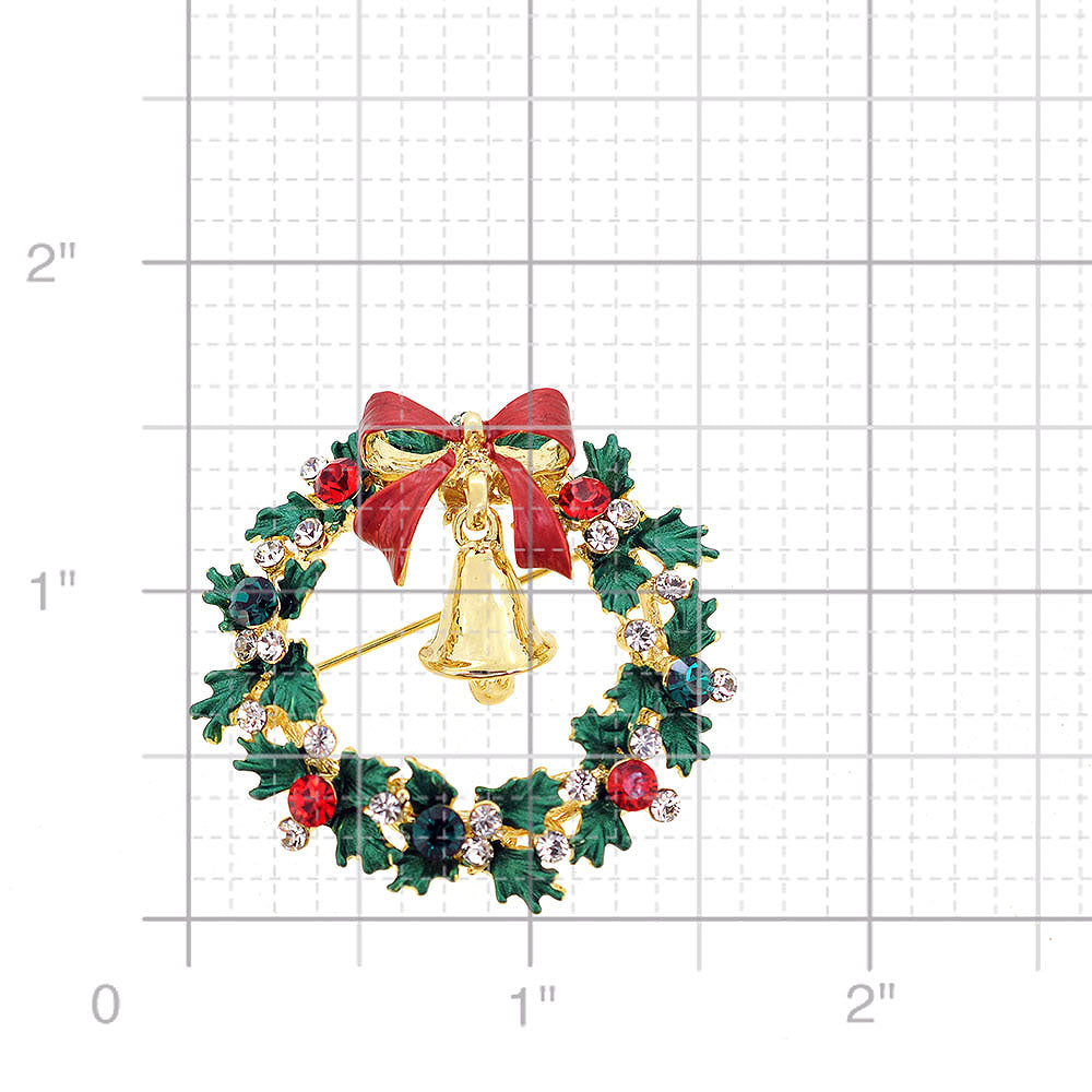 Christmas Wreath With Bell Swarovski Crystal Pin Brooch