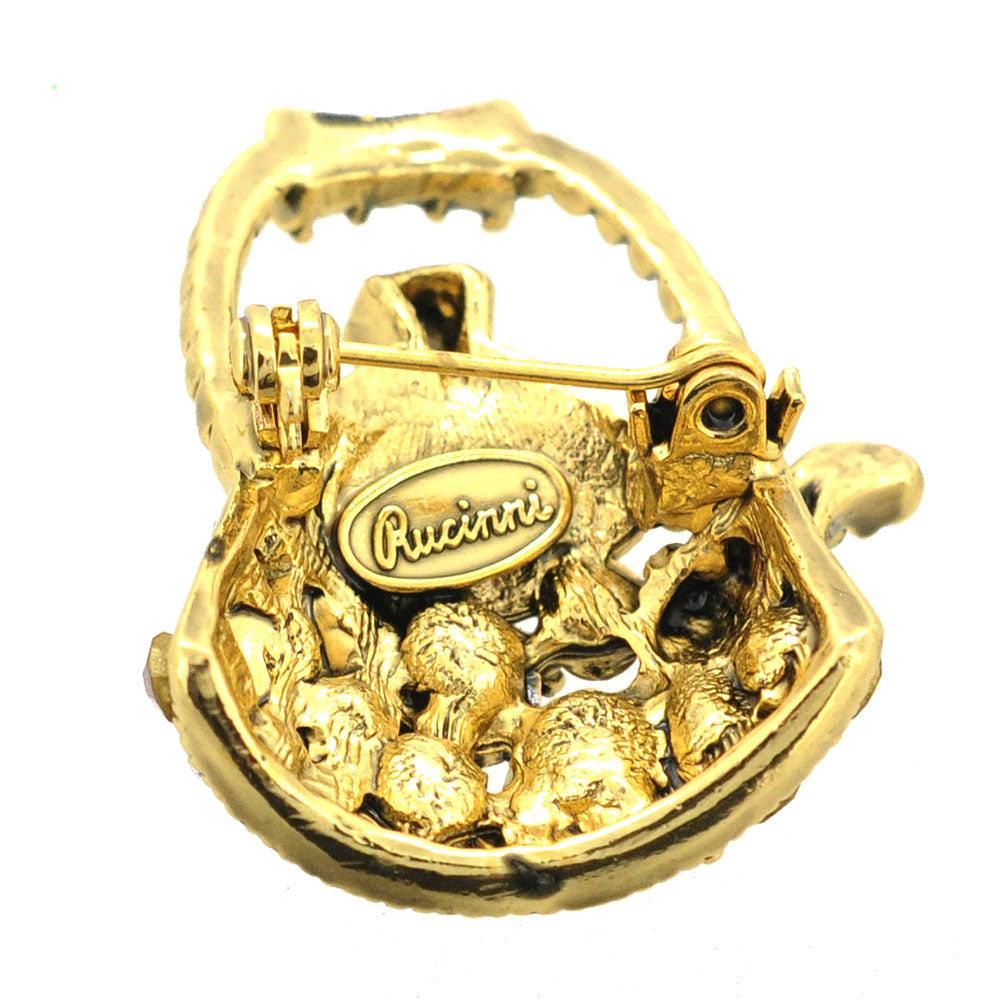 Purple Tea Kettle Crystal Pin Brooch