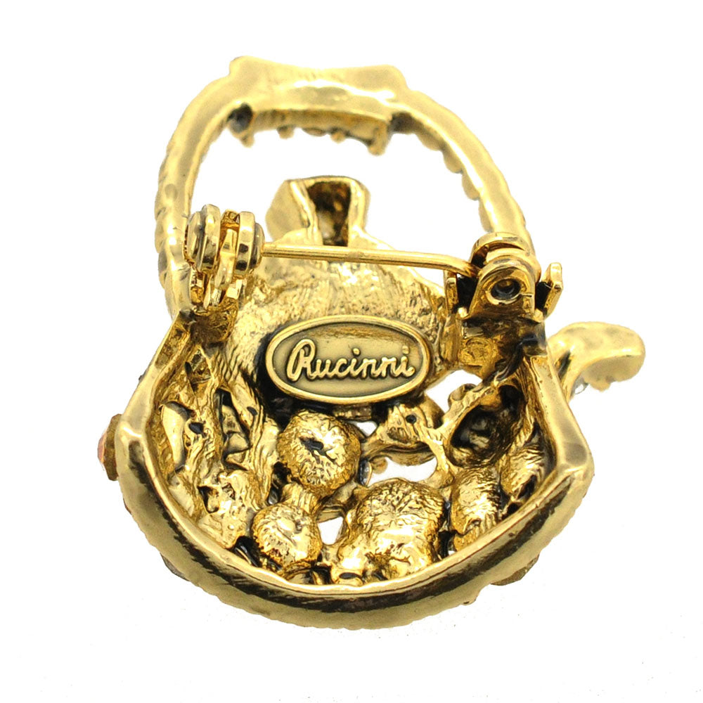 Yellow Tea Kettle Crystal Pin Brooch