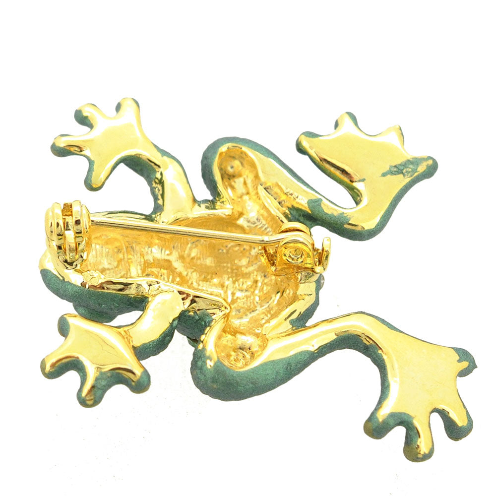 Forest Green Crystal Frog Brooch Pin