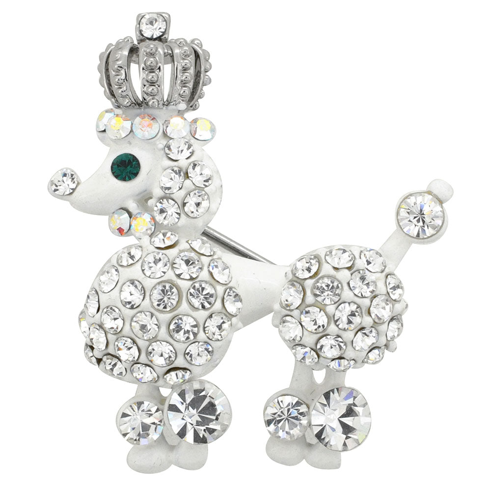 White Crystal Royal Poodle Brooch