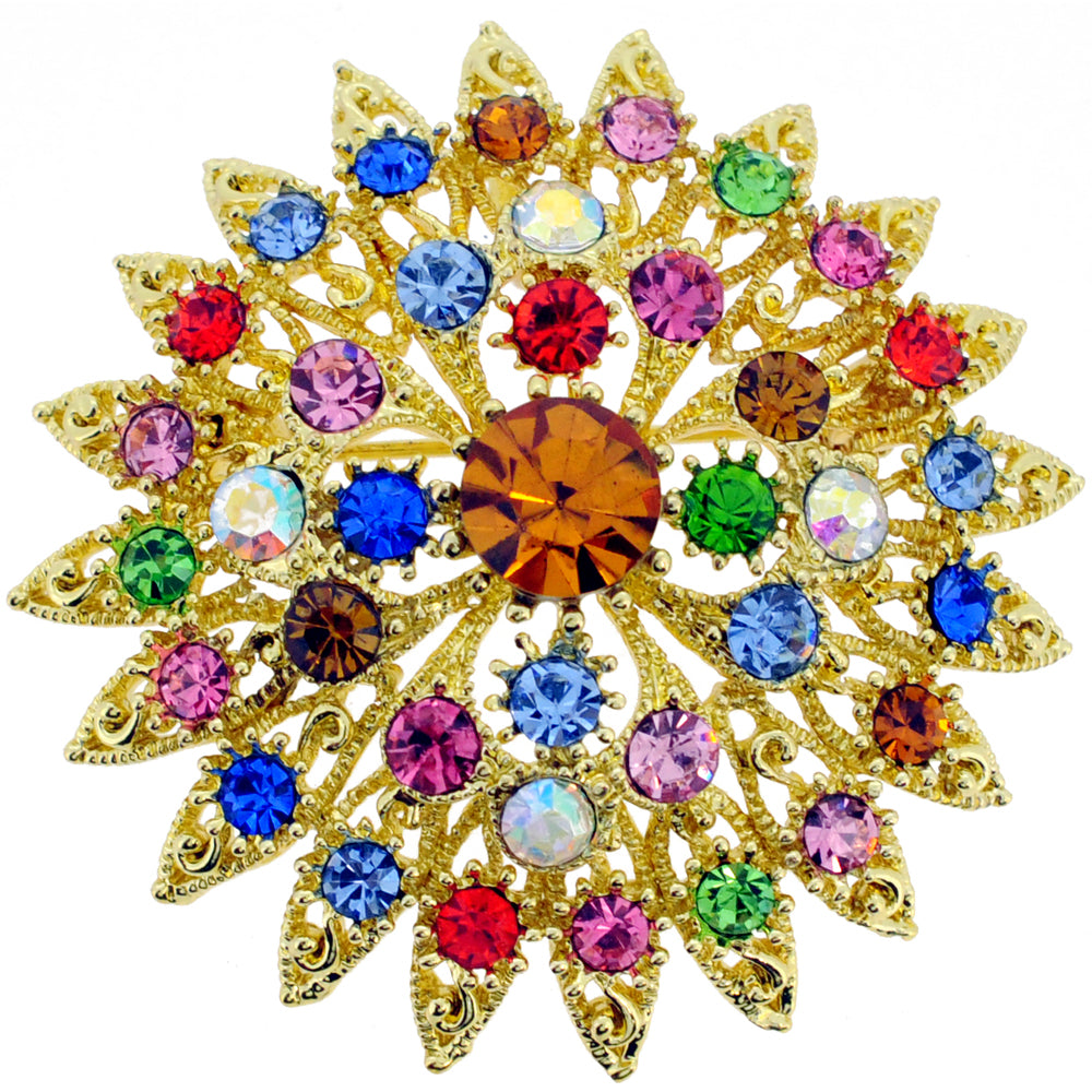 Multicolor Flower Bridal Wedding Crystal Pin Brooch and Pendant