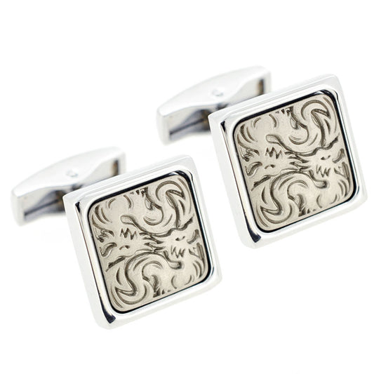 Vintage Style Silver Engrave Dragon Cufflinks
