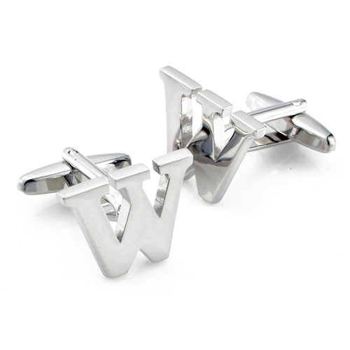 Initials Cufflinks Letter W Silver Cuff-links (Mix and Match any Initials & Number)