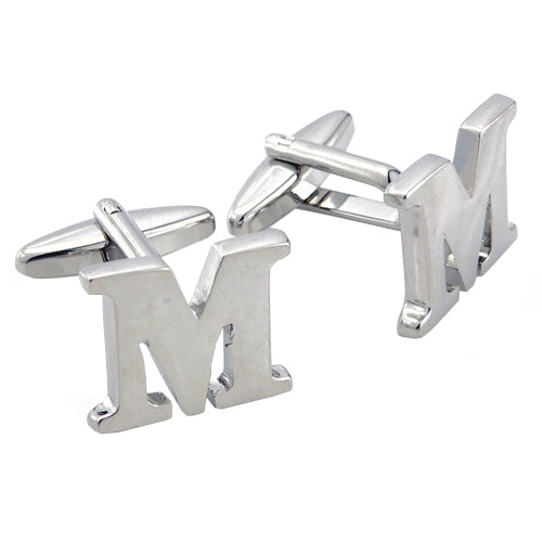 Initials Cufflinks Letter M Silver Cuff-links (Mix and Match any Initials & Number)