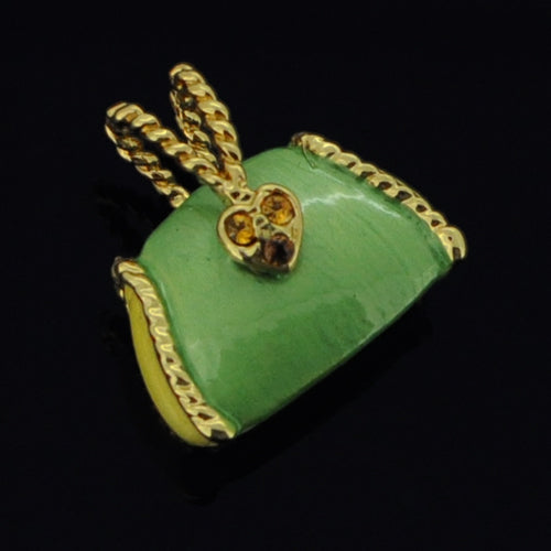 Swarovski Crystal Green Enamel Handbag Golden Pendant