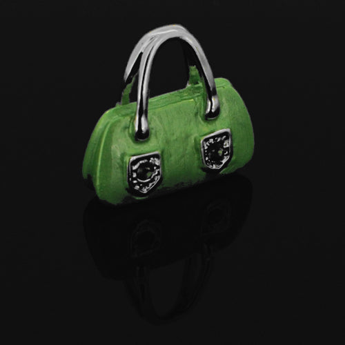 Swarovski Crystal Green Enamel Handbag Silver Pendant