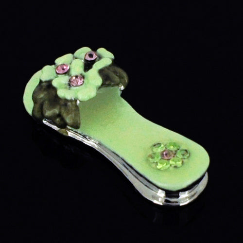 Swarovski Crystal Light Green Enamel Slipper Silver Pendant