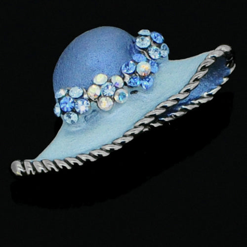 Blue Easter Bonnet Hat Silver Crystal Pendant