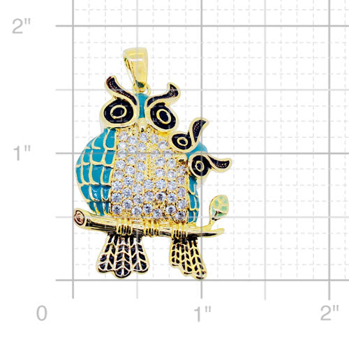 Teal Mother And Baby Owl Pendant Swarovski Crystal Animal Pendant