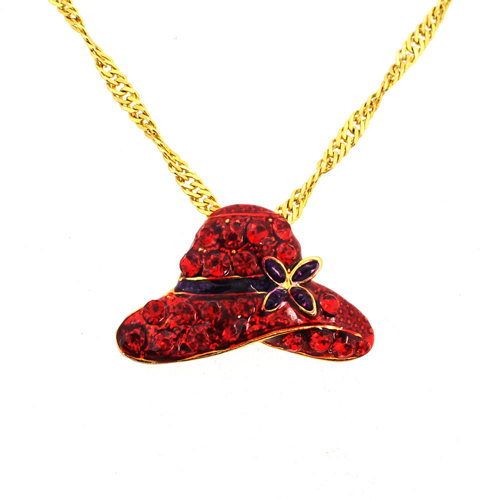 Swarovski Crystal Red Enamel Hat Golden Pendant