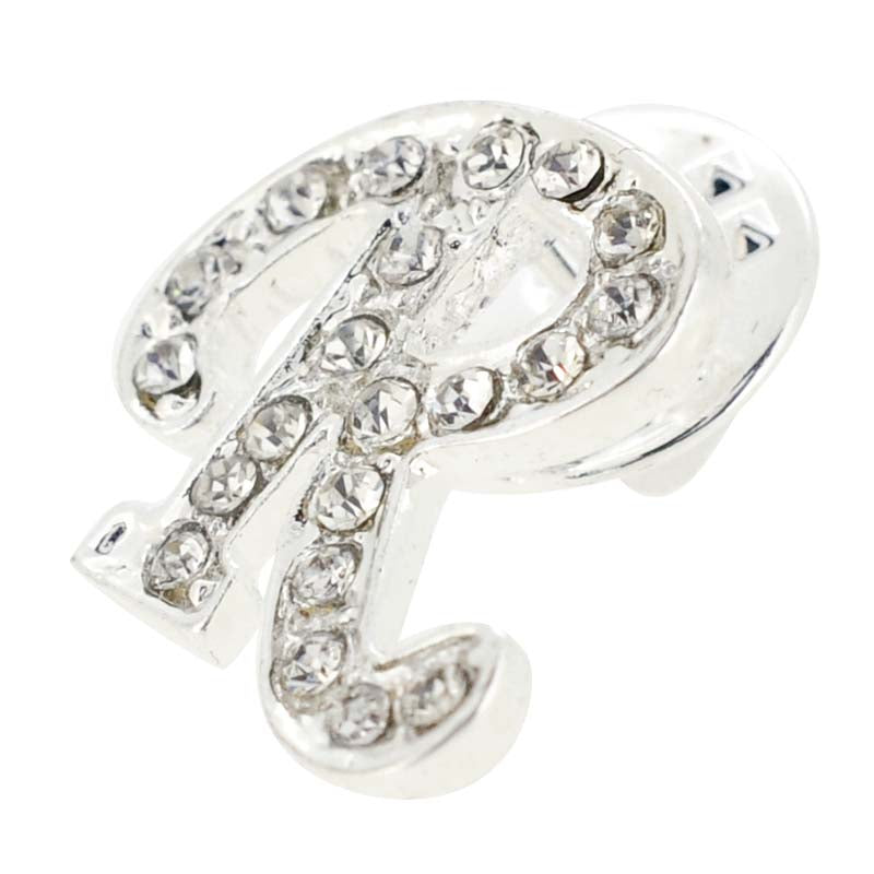 Chrome Letter R Crystal Lapel Pin