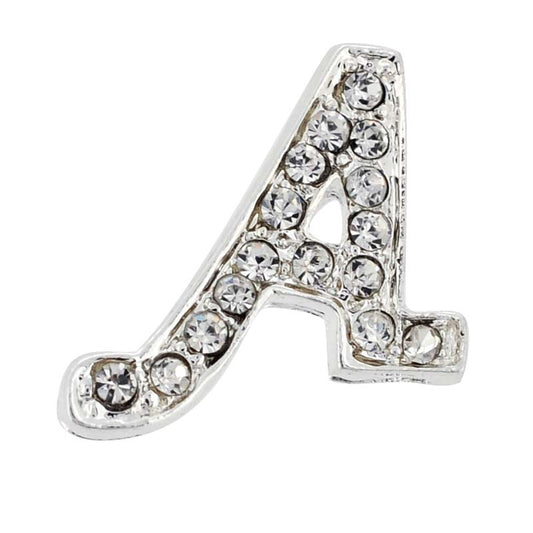 Chrome Letter A Crystal Lapel Pin