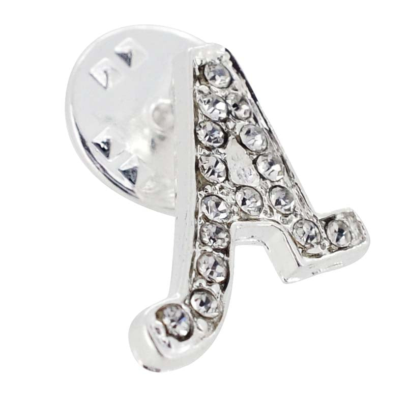 Chrome Letter A Crystal Lapel Pin