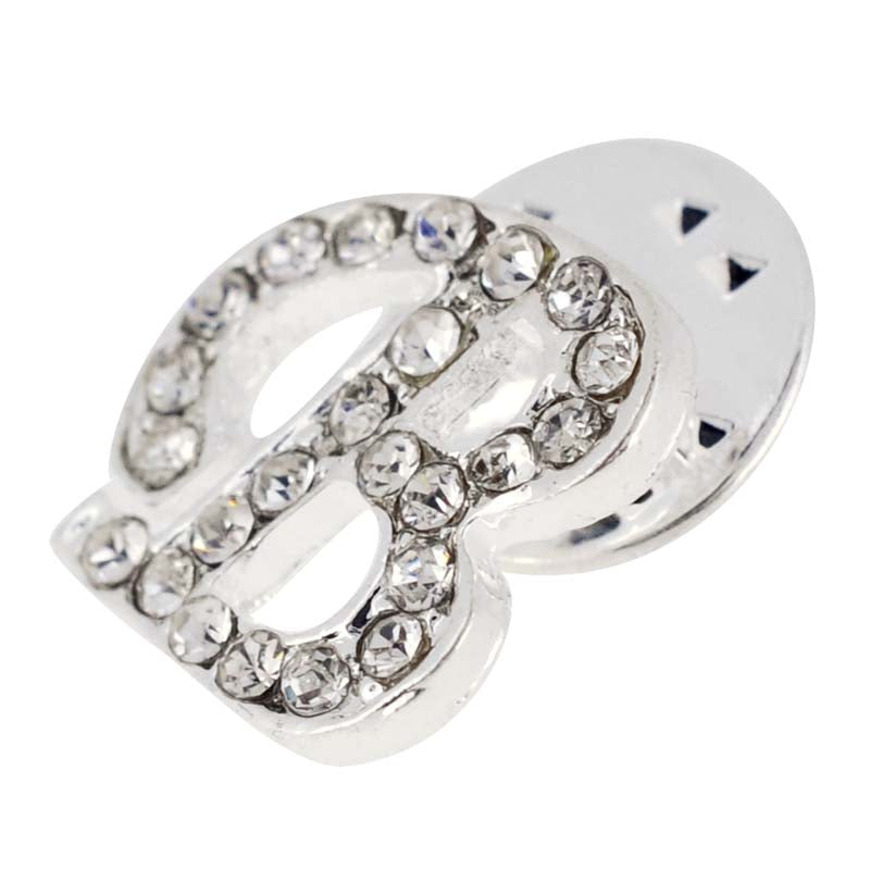 Chrome Letter B Crystal Lapel Pin