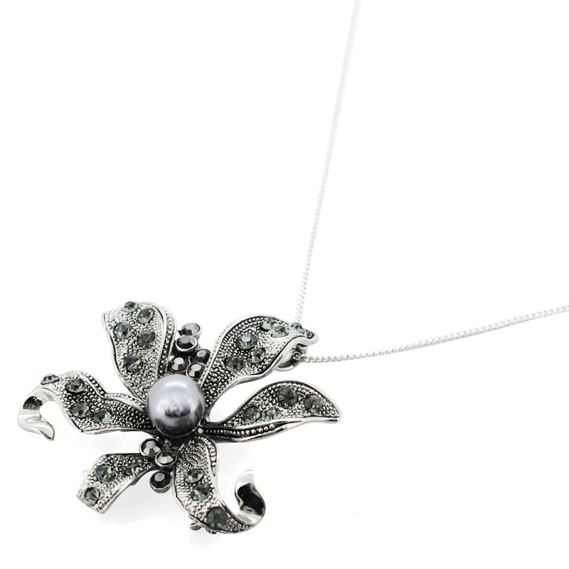 Vintage Style Black Flower Pearl Pin Brooch and Pendant