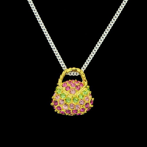 Colorful Swarovski Crystal Handbag Silver Pendant