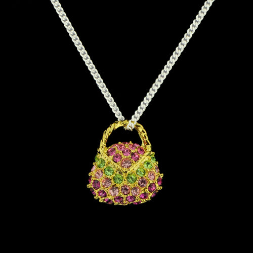 Colorful Swarovski Crystal Handbag Silver Pendant