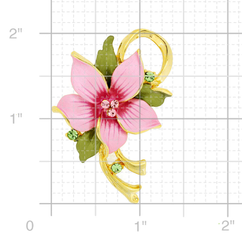 Pink Poinsettia Swarovski Crystal Flower Pin Brooch And Earrings Gift Set