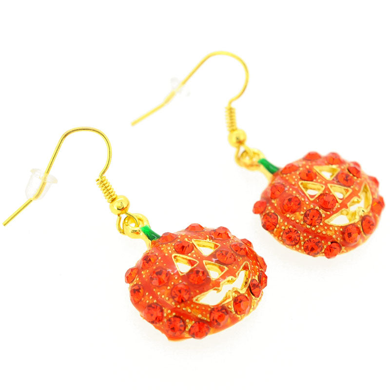 Hyacinth orange Pumpkin Crystal Lapel Pin And Earrings Gift Set