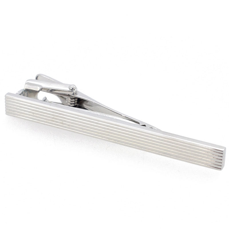 Silver Stripes Cufflinks And Tie Clip Set
