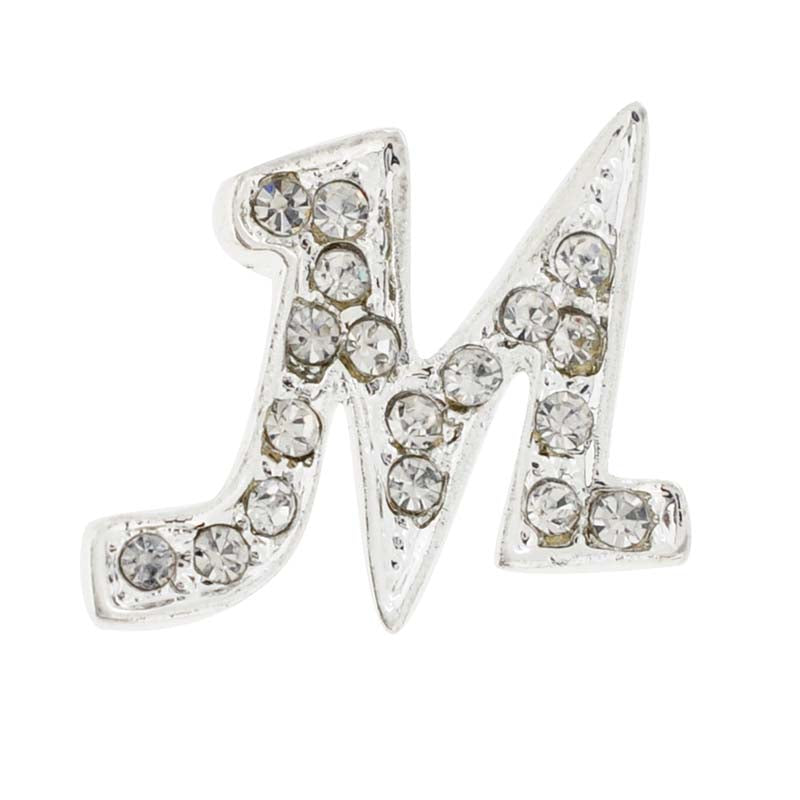 Chrome Letter M Crystal Lapel Pin