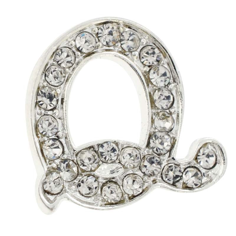 Chrome Letter Q Crystal Lapel Pin