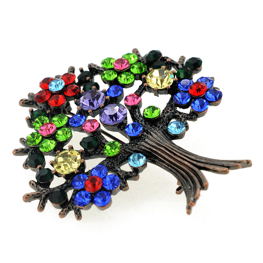 Multi-Color Tree-in-Full-Bloom Pin Brooch