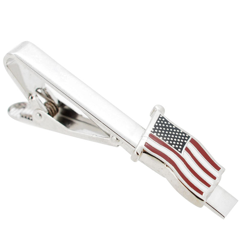 Silver Patriotic American Flag Tie Clip