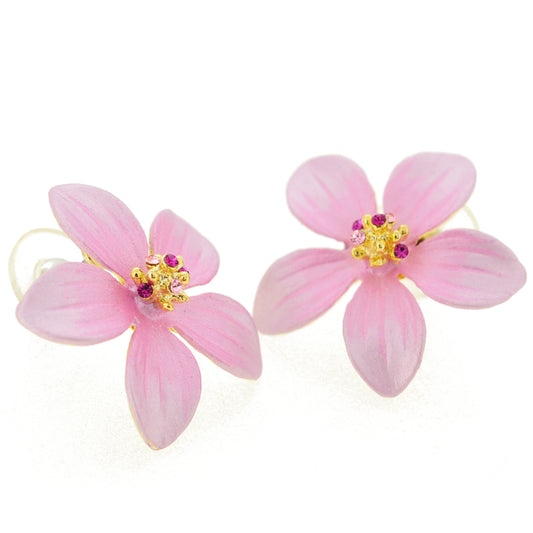 Pink Hawaiian Plumeria Flower Pierced Earrings