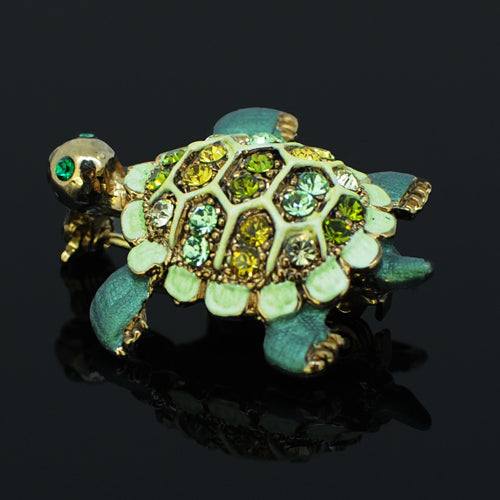 Swarovski Crystal Green Sea Turtle Animal Brooch Pin