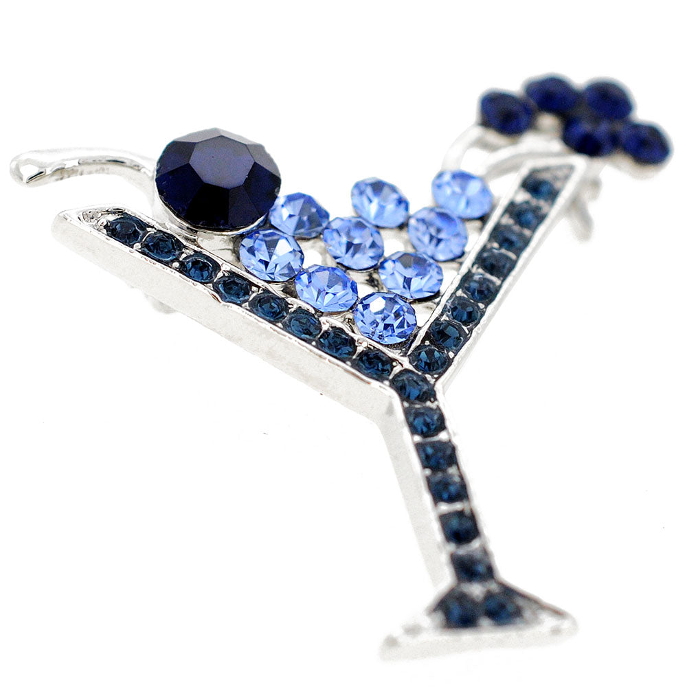 Blue Martini Glass Crystal Pin Brooch