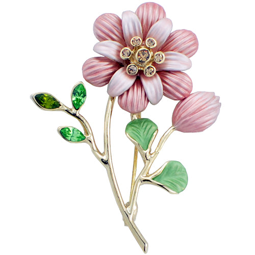 Pink Flower Swarovski Crystal Pin Brooch