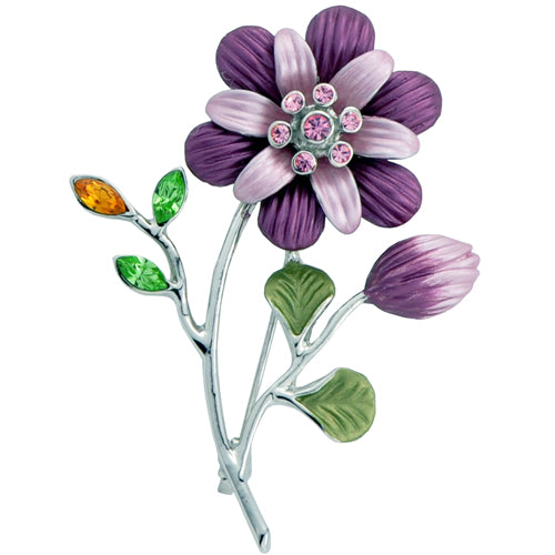 Purple Flower Swarovski Crystal Pin Brooch