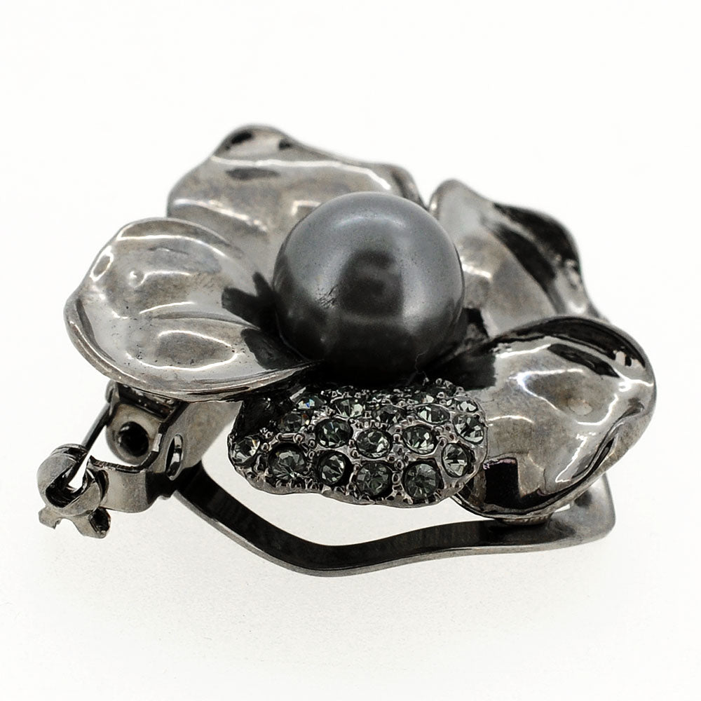 Black Flower Crystal Pin Brooch