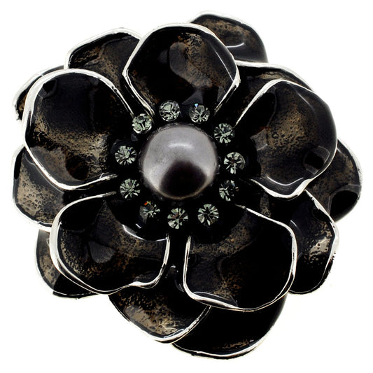 Black Enamel Pearl Flower Brooch/Pendant