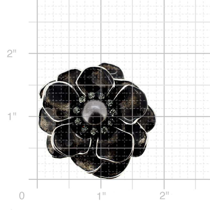 Black Enamel Pearl Flower Brooch/Pendant