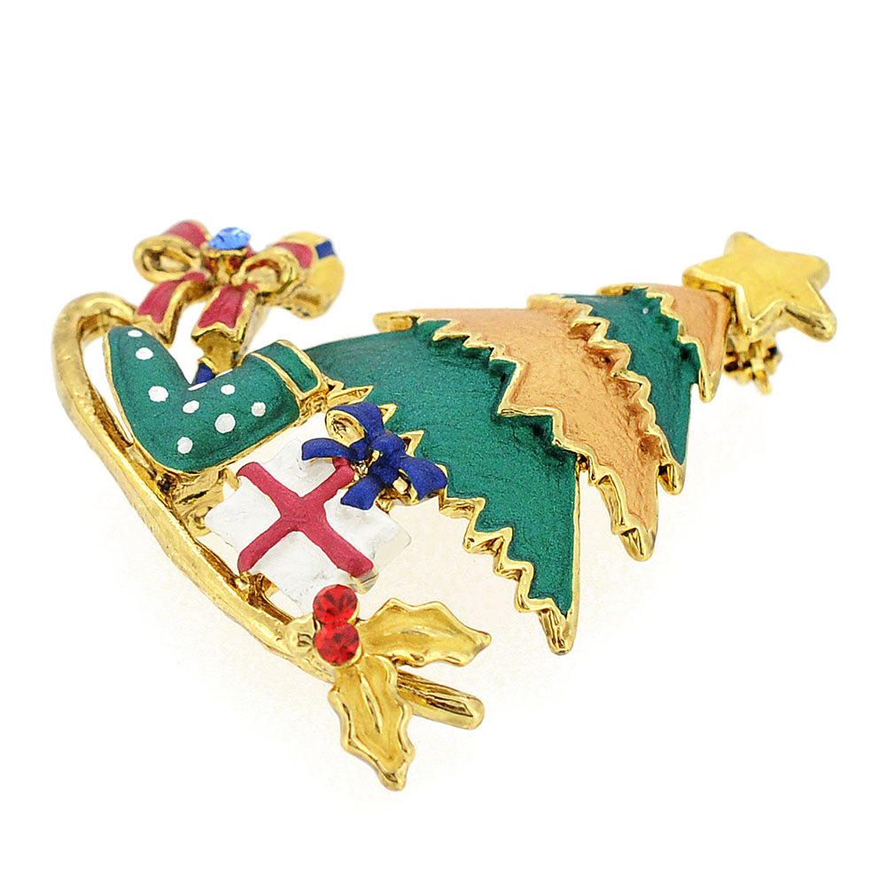 Multicolor Christmas Sleigh Swarovski Crystal Pin Brooch