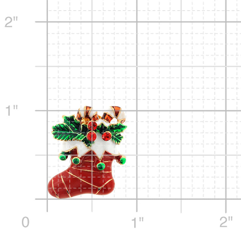 Red Stocking with Ornaments Swarovski Crystal Christmas Lapel Pin
