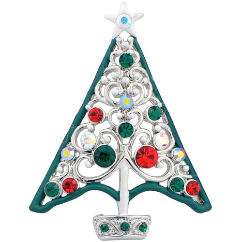 Crystal Christmas Tree Cutout Pin Brooch