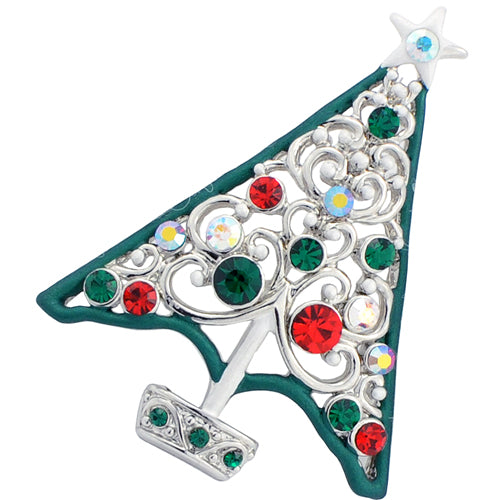 Crystal Christmas Tree Cutout Pin Brooch