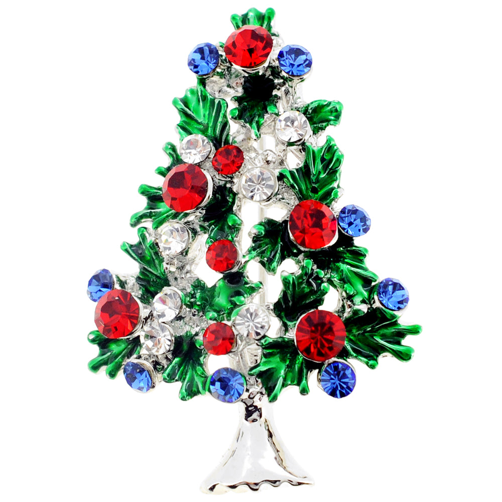 Multicolor Christmas Tree Crystal Lapel Pin